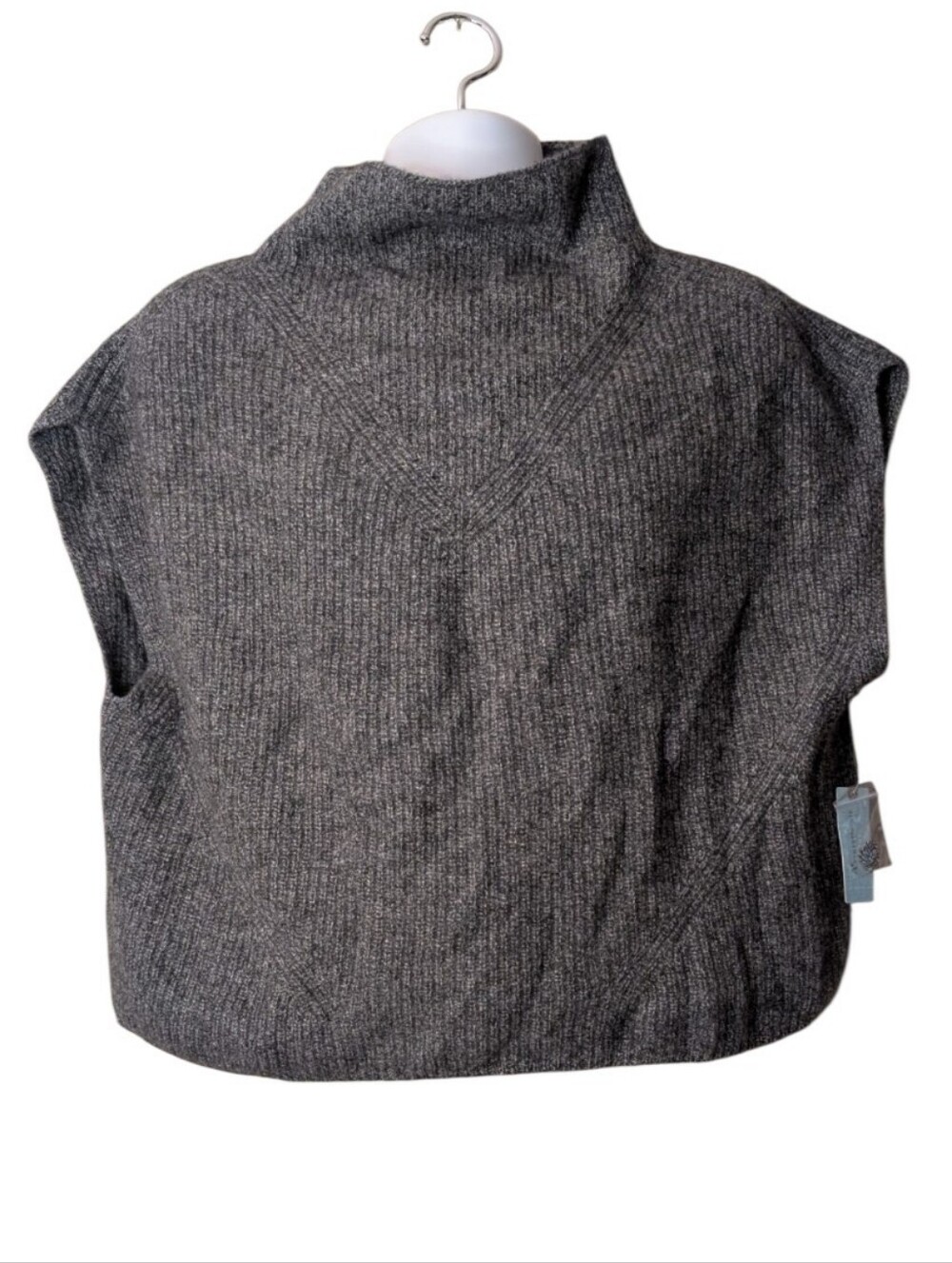 NWT Anthropologie Enza cashmere Poncho Sweater Vest Gray Mock Neck Ribbed 1X